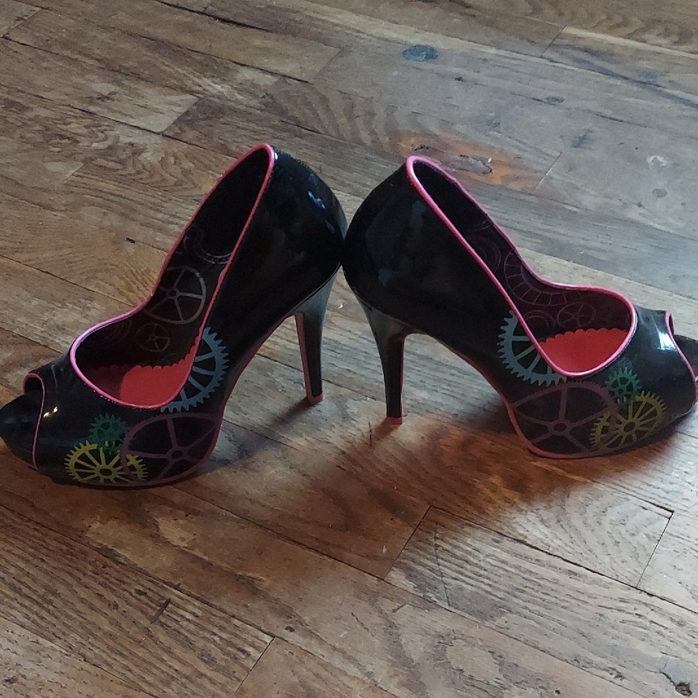 Elle Black and Pink High Heel Peep-Toe Shoes - Picture 5 of 9